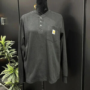 Carhartt Relaxed Fit Henley, Heavyweight thermal,chest pocket,snaps, long sleeve